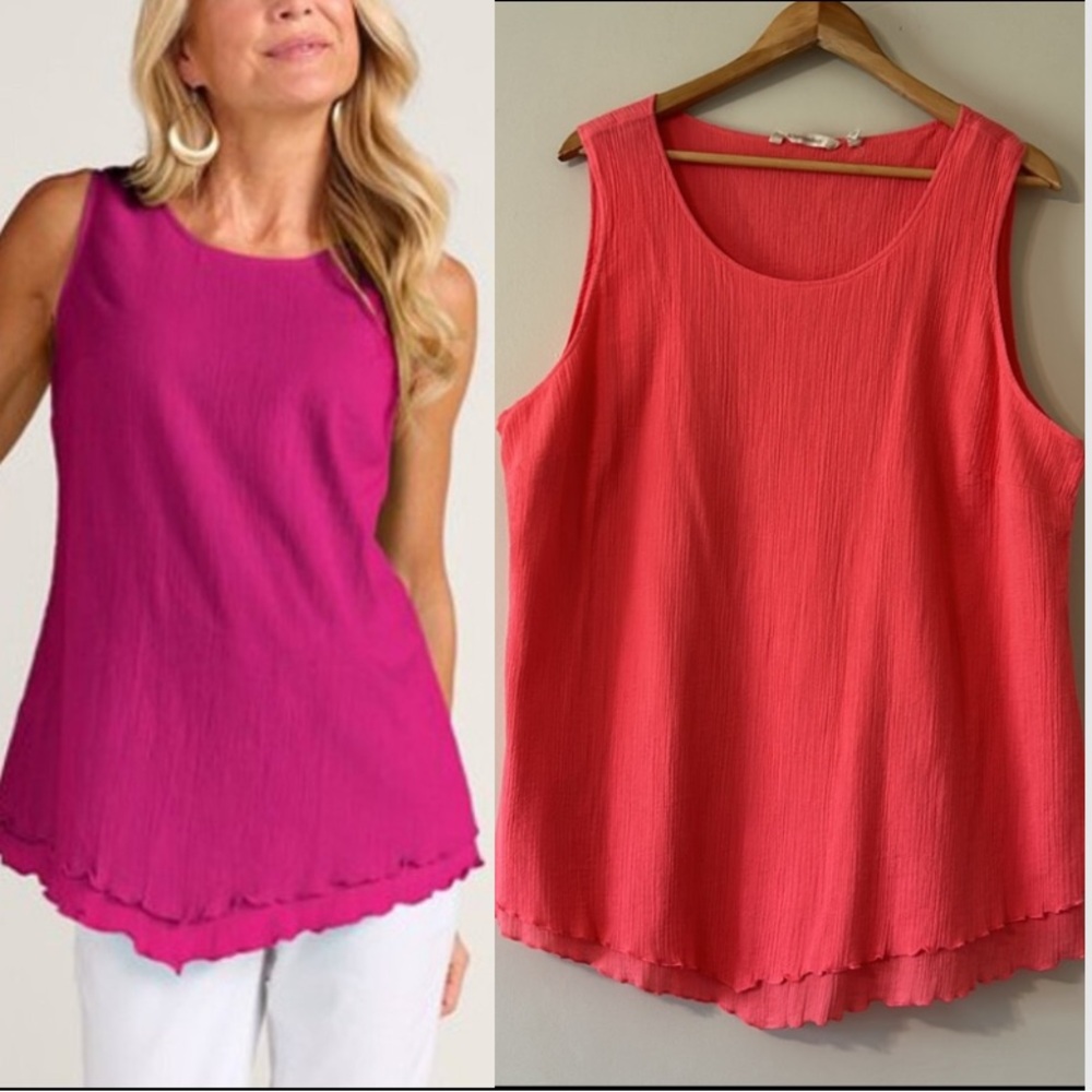 Soft Surroundings Siesta Key Tank Top 2X Coral Pink 100% Cotton Lagenlook
